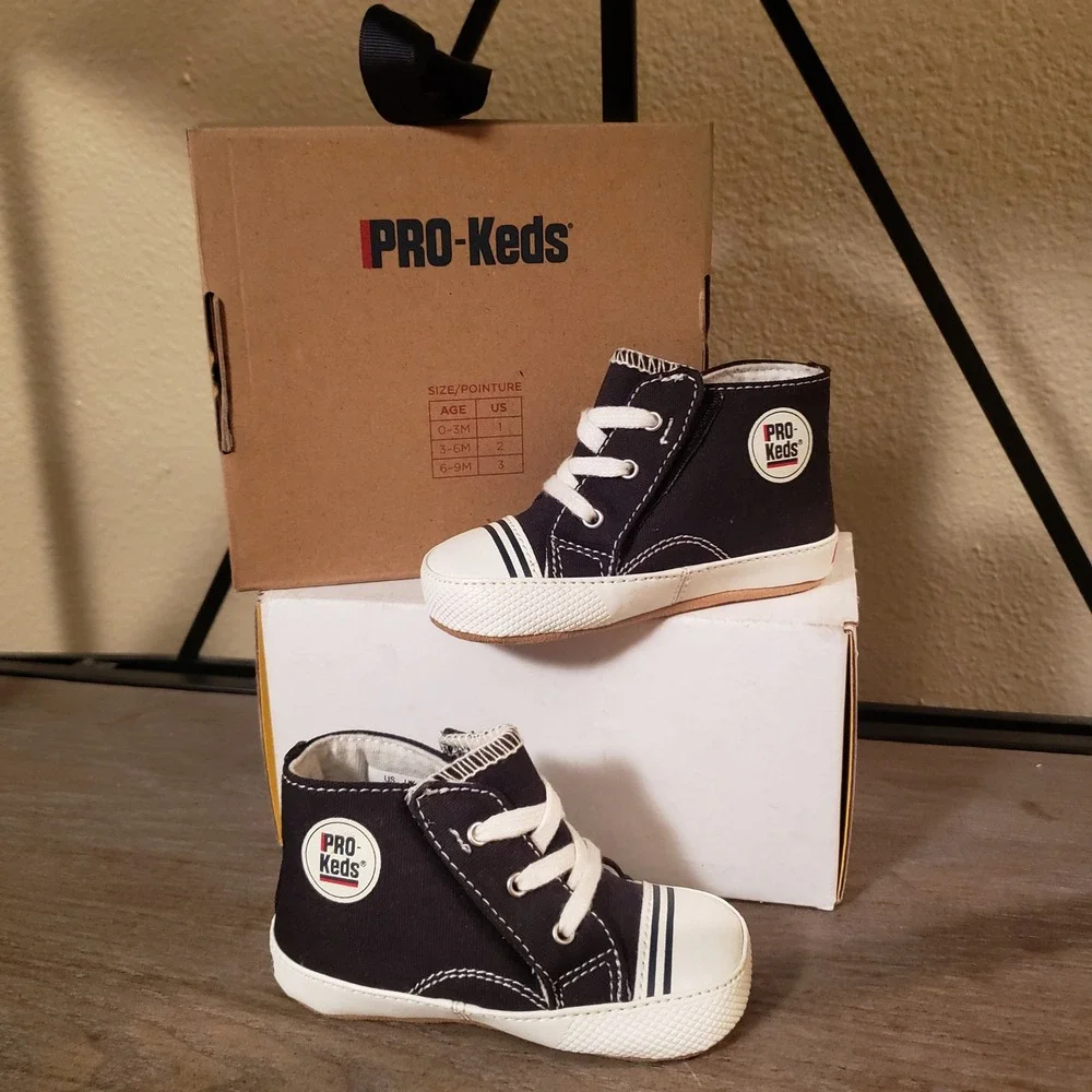 Pro-Keds High Top‎ Sneakers Crib Shoes Infant Baby Black White Lace Up 4